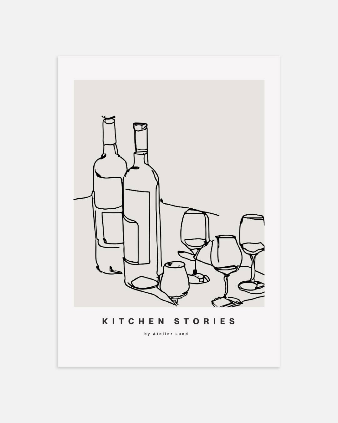 Wijnflessen en glazen Kitchen Stories Poster – portret wanddecoratie van WallArtistic