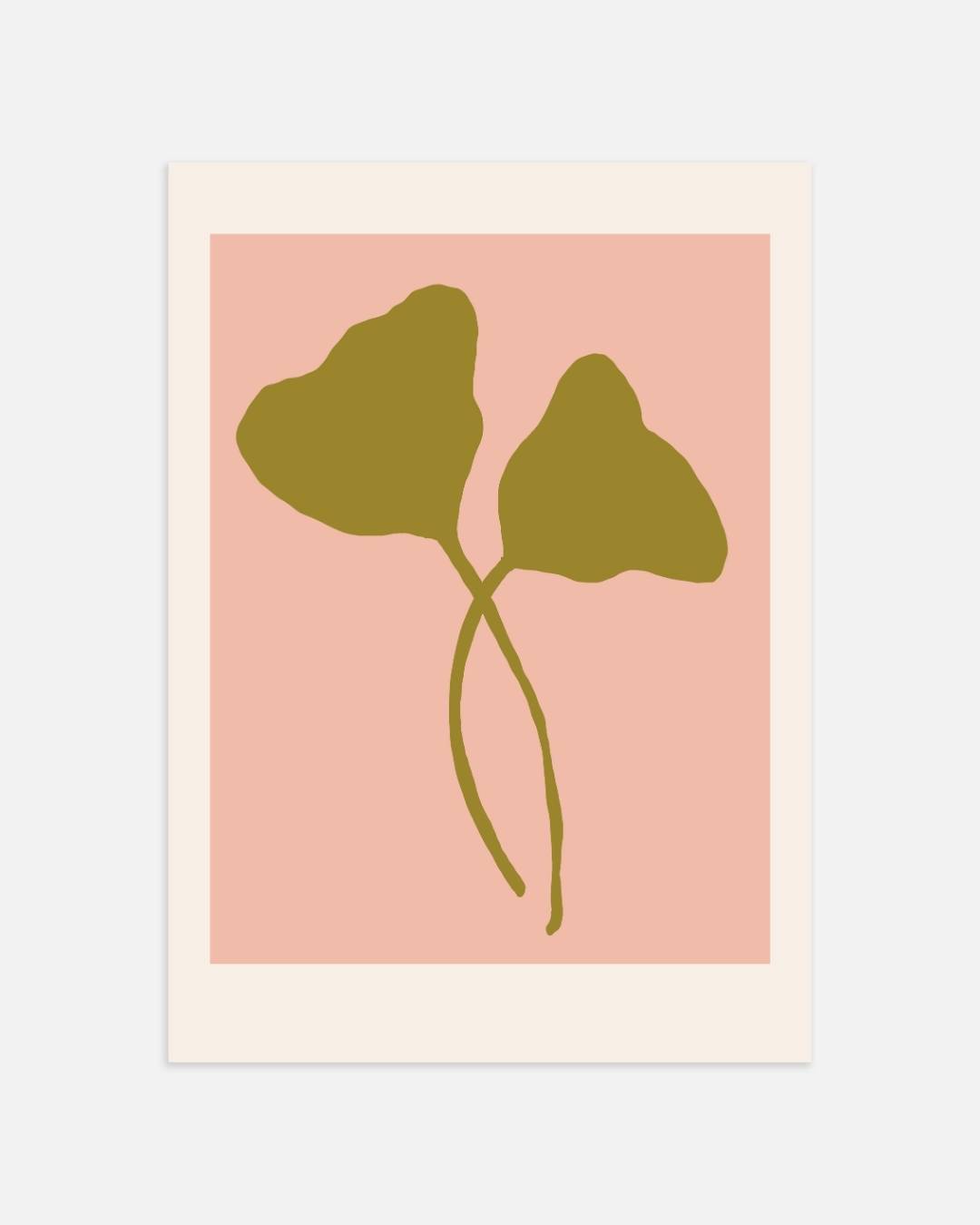 Groen blad op zachte roze achtergrond Poster – portret wanddecoratie van WallArtistic