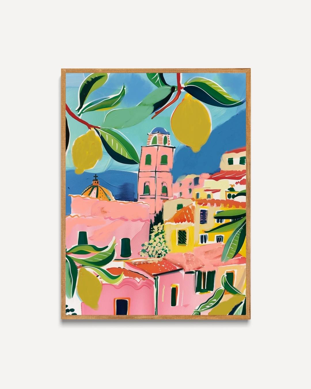 Zonnig mediterraan dorp Poster – portret poster als wanddecoratie