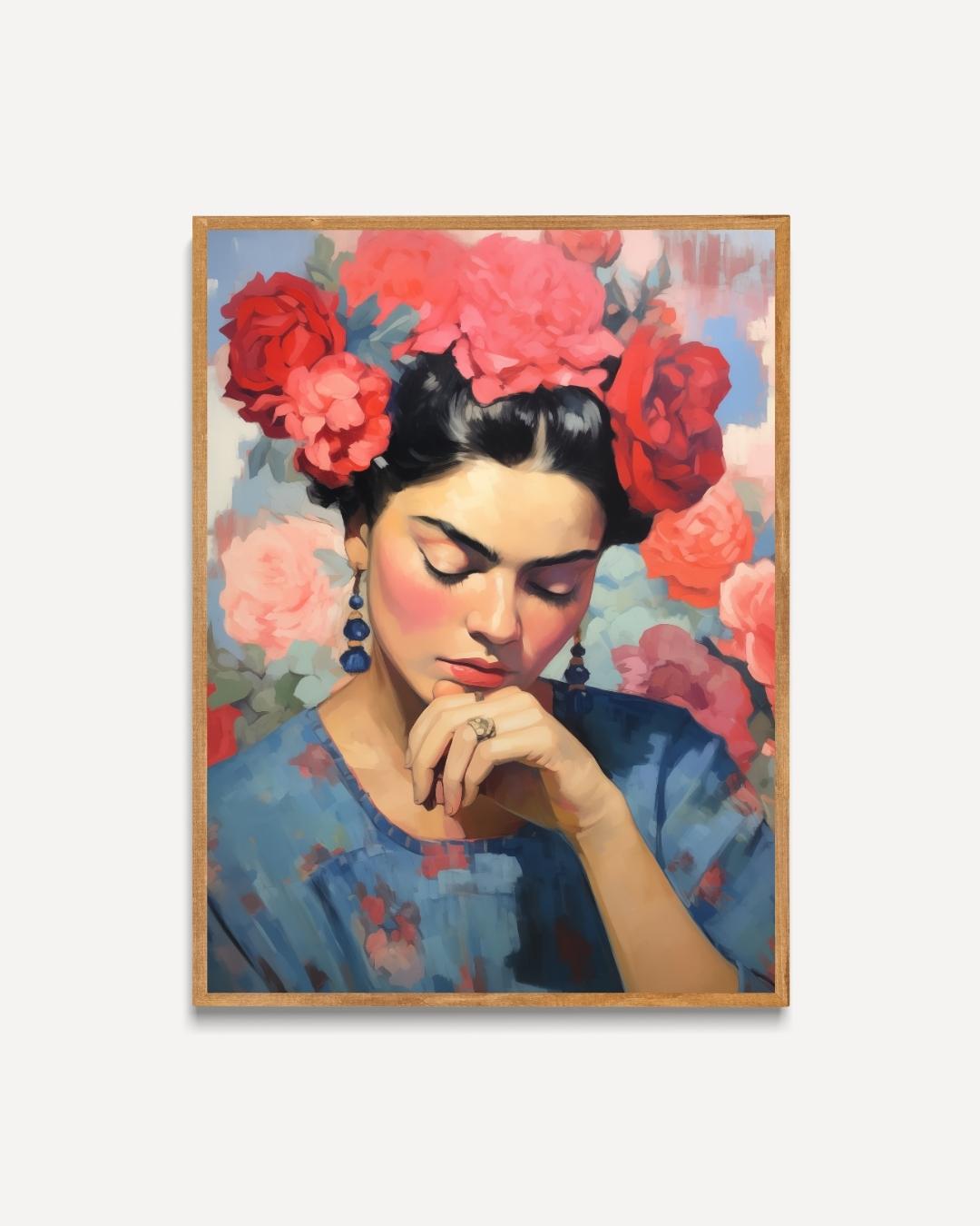 Dromerige vrouw met bloemenkroon Poster – portret poster als wanddecoratie
