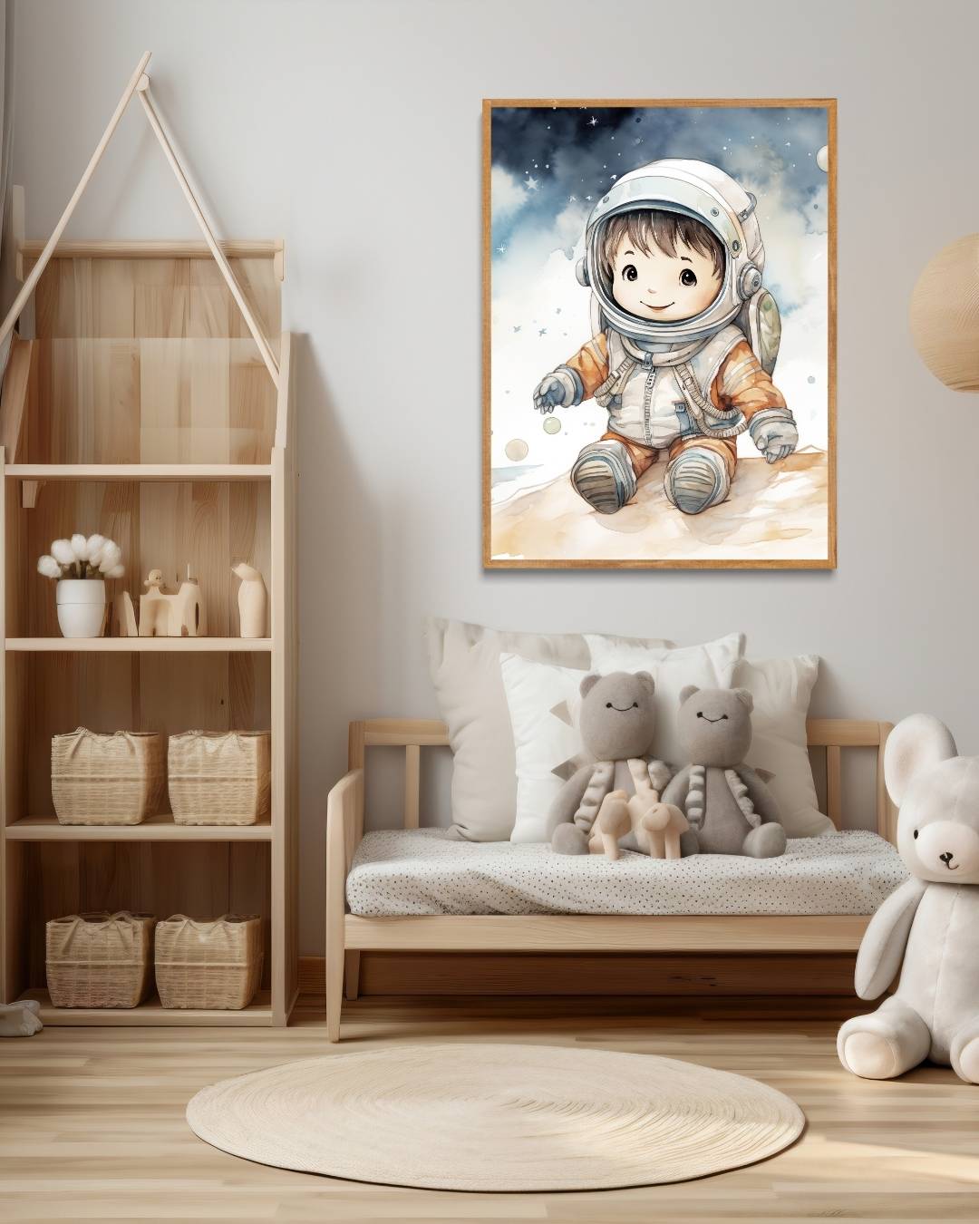 Kleine astronaut op ontdekkingsreis Poster – staande poster voor modern interieur