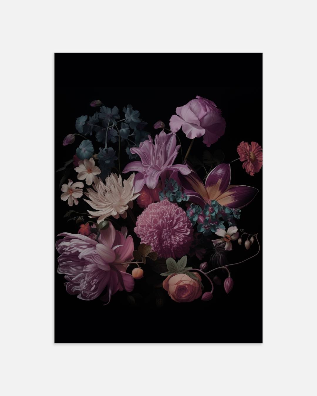 Donkere bloemenpracht Poster – portret wanddecoratie van WallArtistic