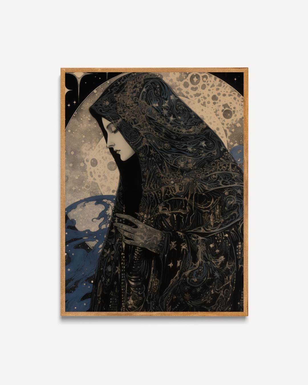 Mysterieuze vrouw in de nacht Poster – portret poster als wanddecoratie