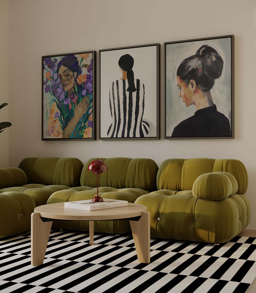 Vrouwenportretten in expressieve stijl – drieluik voor modern interieur