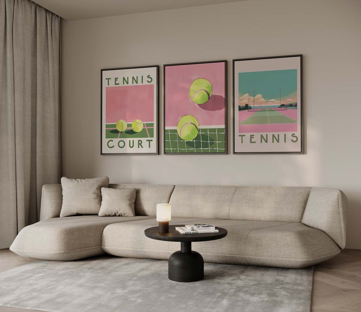 Tennis in retro pop-artstijl – drieluik voor modern interieur