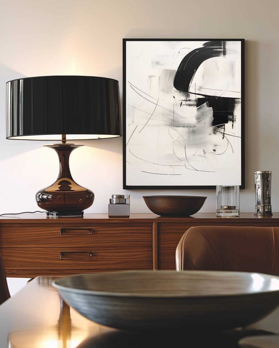 Moderne abstractie in zwart-wit Poster – staande poster voor modern interieur