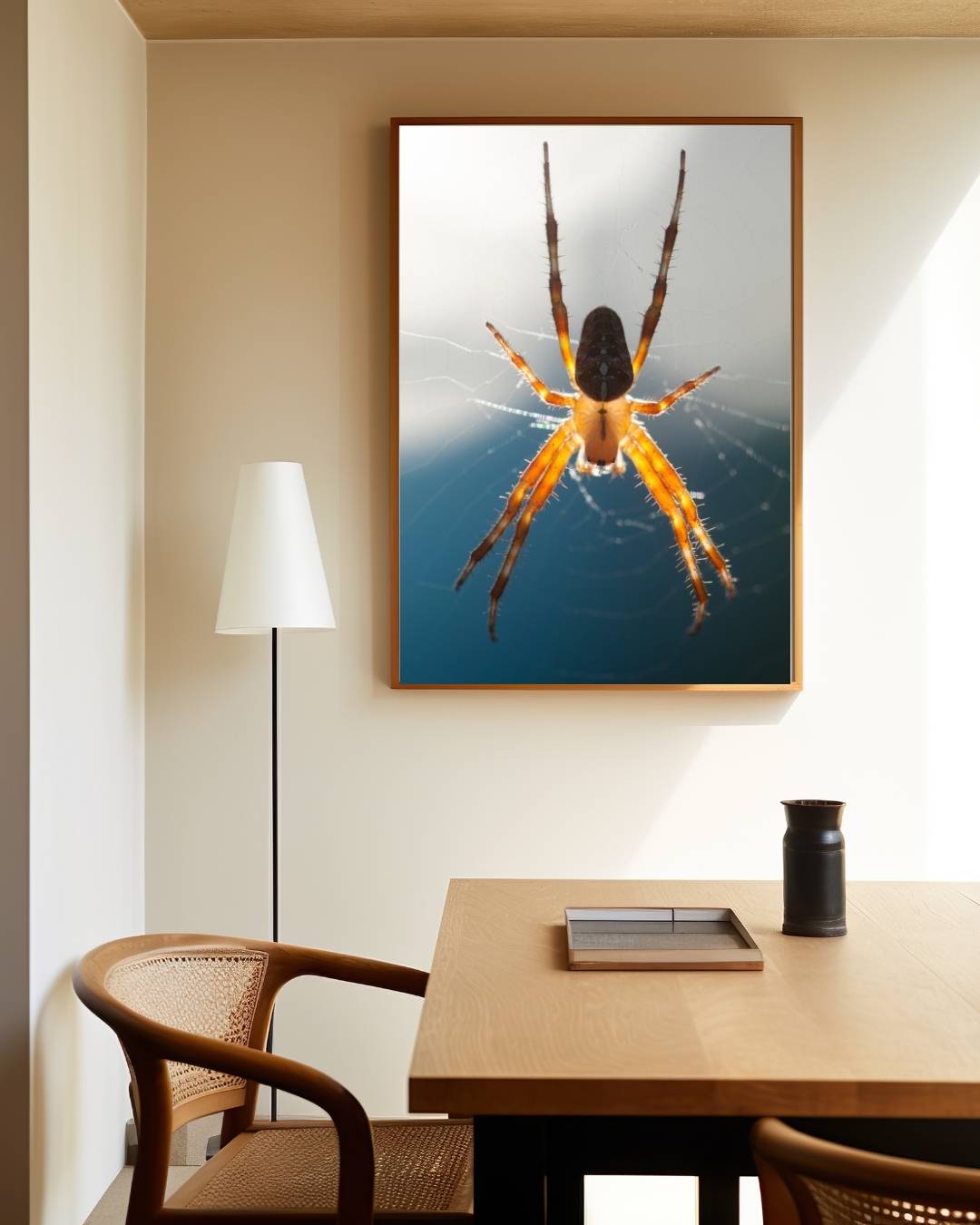 Zonverlichte spin in web Poster – staande poster voor modern interieur