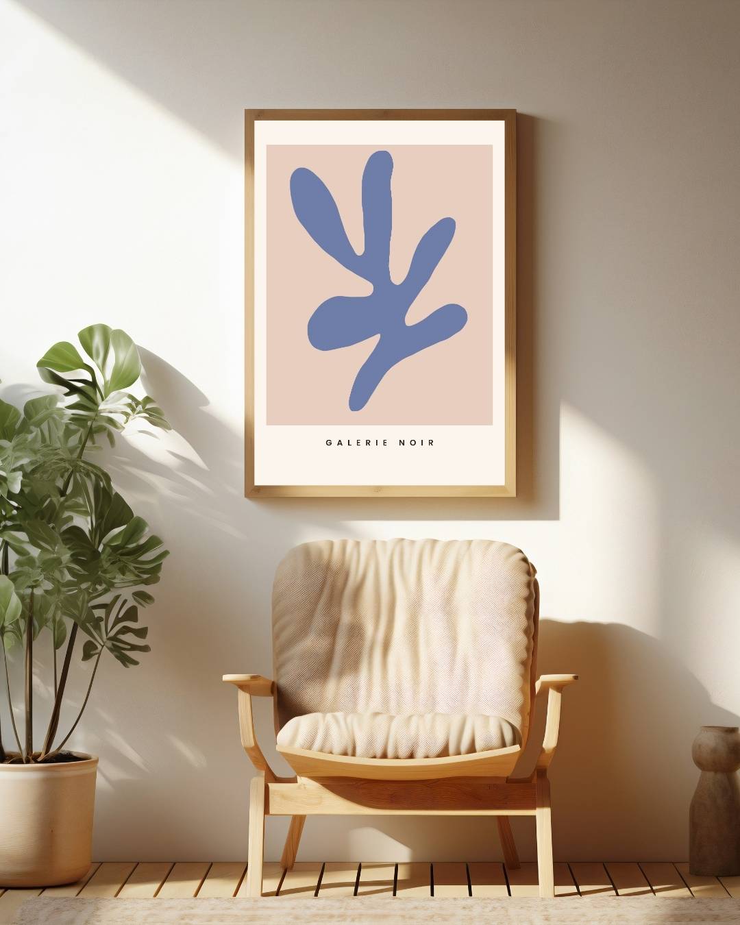 Blauwe abstracte vorm Poster – staande poster voor modern interieur