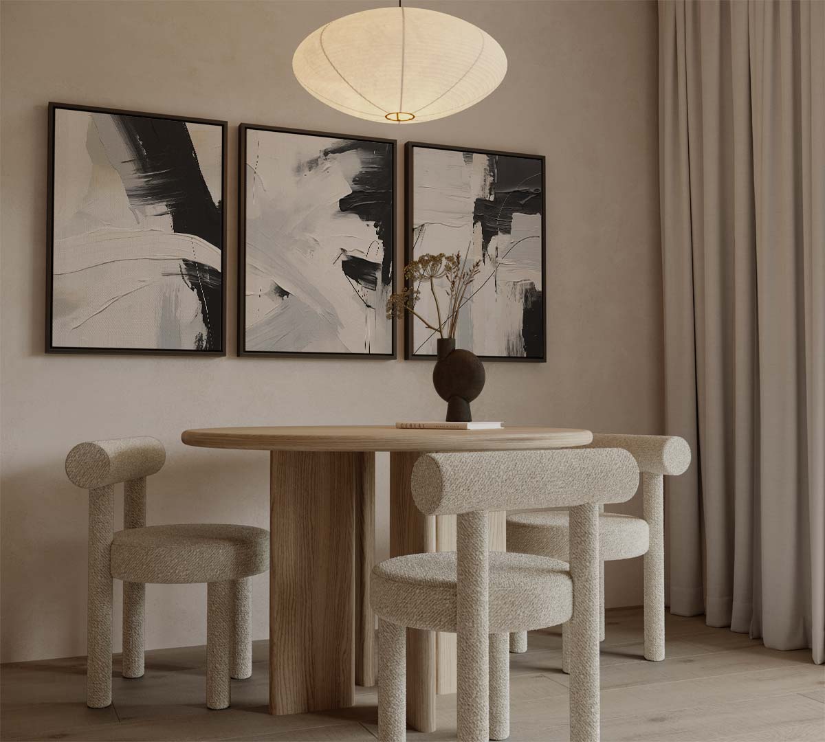 Dynamisch monochroom – drieluik als wanddecoratie