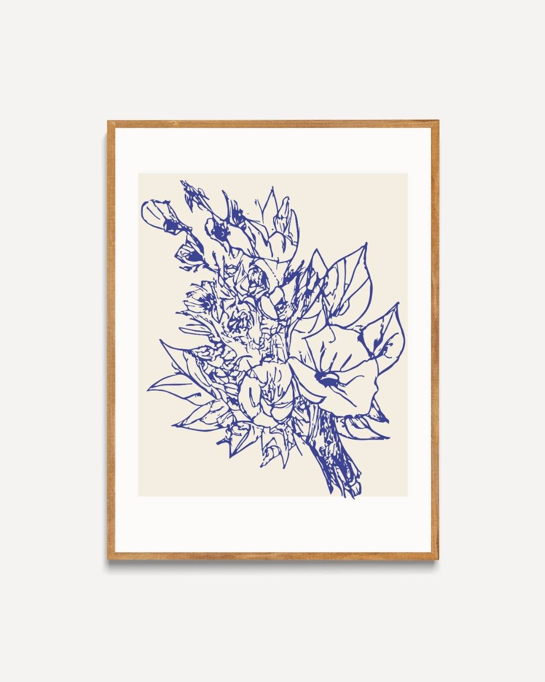 Blauwe bloemen Poster Kunstwerk – portret poster als wanddecoratie