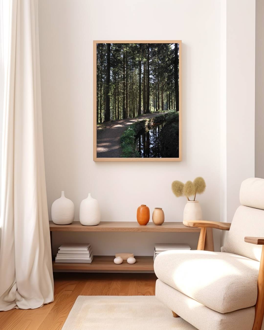 Boswandeling langs serene paden Poster – staande poster voor modern interieur
