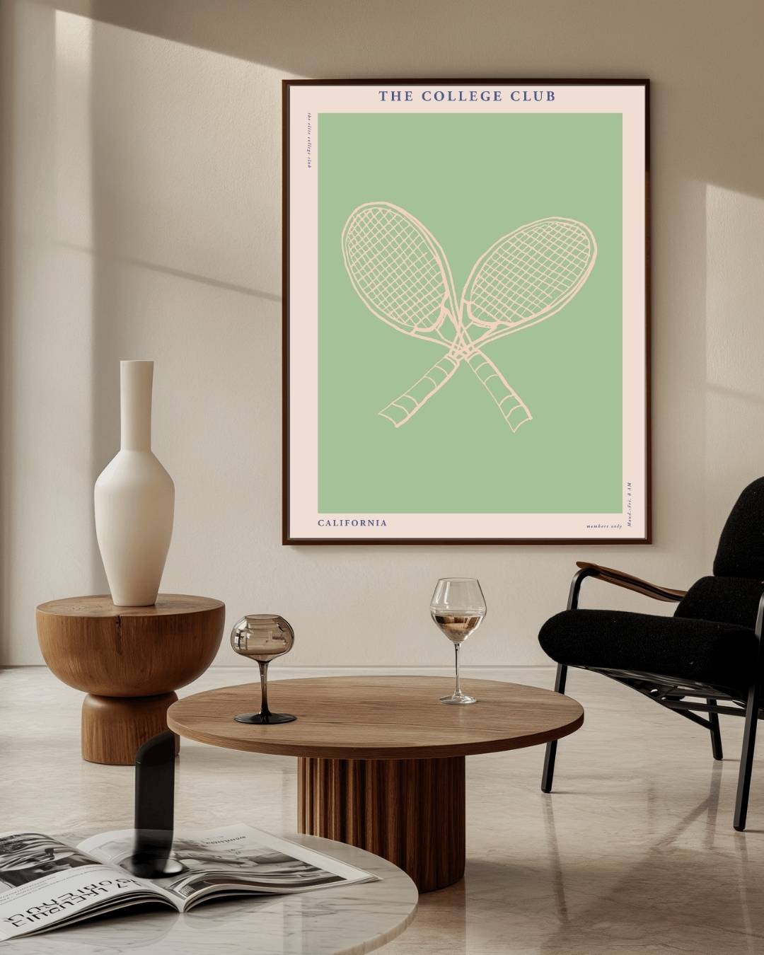 The College Club gekruiste tennisrackets Poster – staande poster voor modern interieur