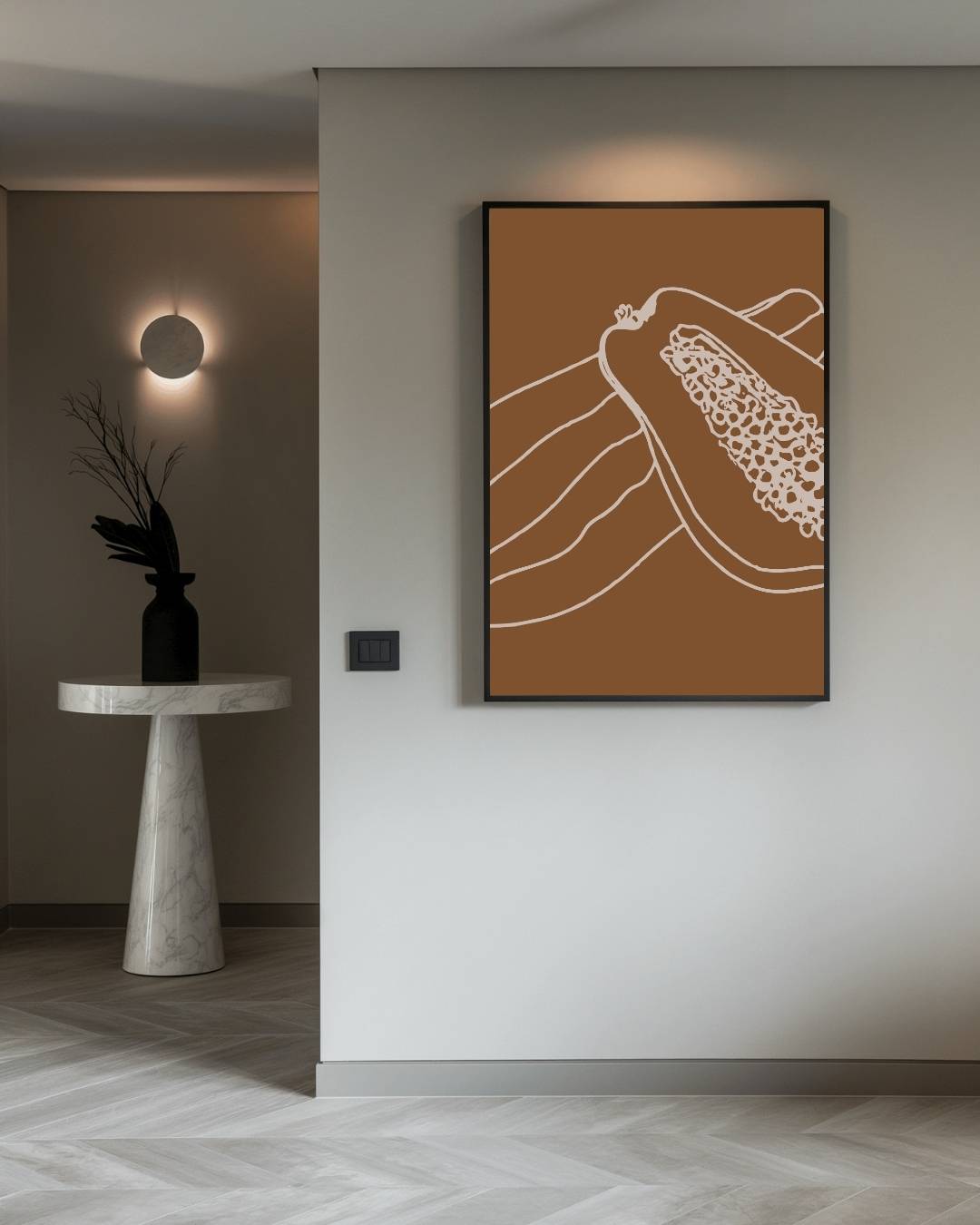 Papaya Outline Poster – staande poster voor modern interieur