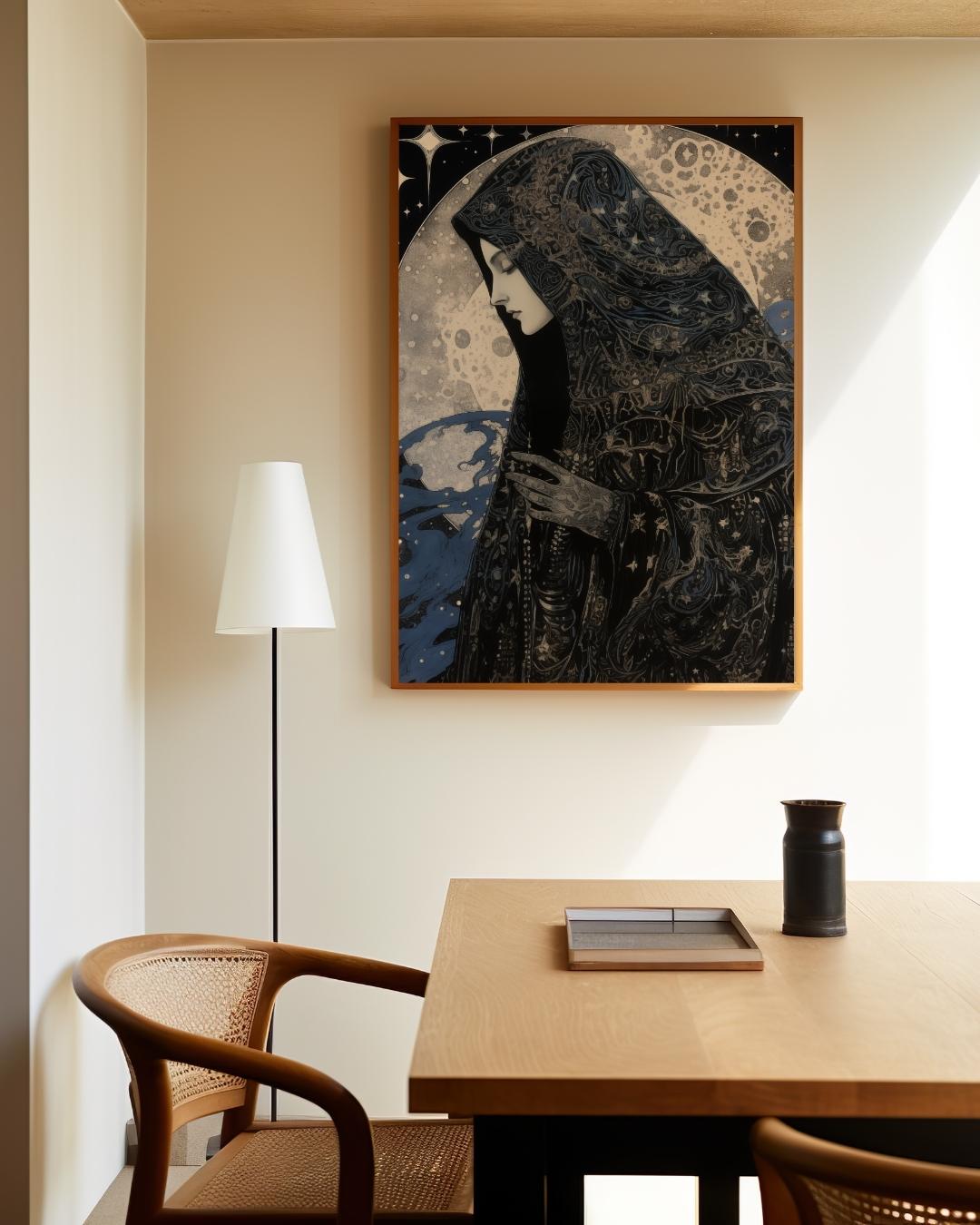 Mysterieuze vrouw in de nacht Poster – staande poster voor modern interieur