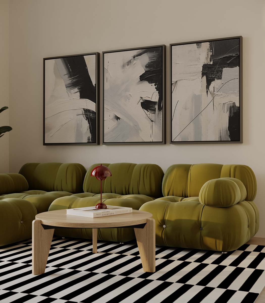 Dynamisch monochroom – drieluik voor modern interieur