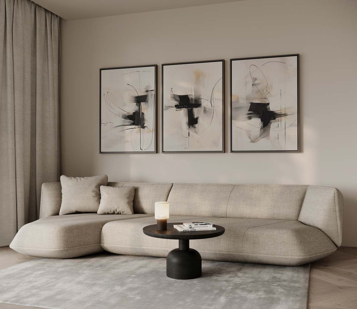 Abstract zwart-wit contrast – drieluik voor modern interieur