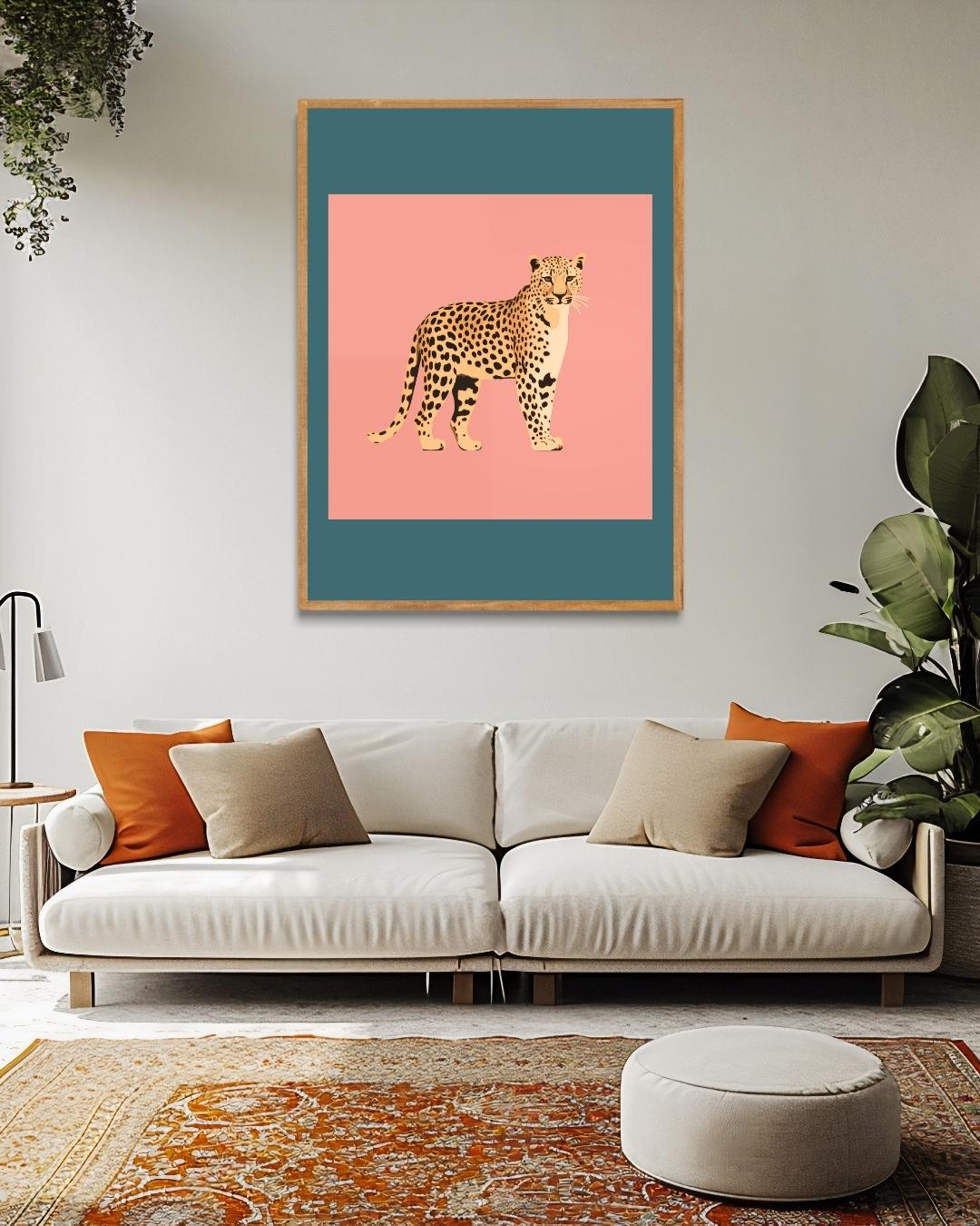 Luipaard op roze achtergrond Poster – staande poster voor modern interieur
