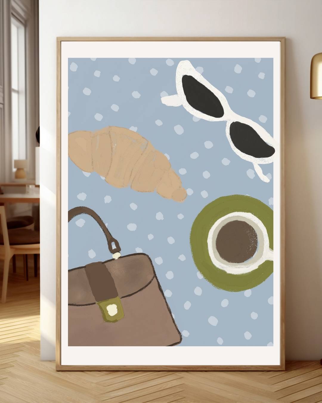Koffie en croissant Poster – staande poster voor modern interieur