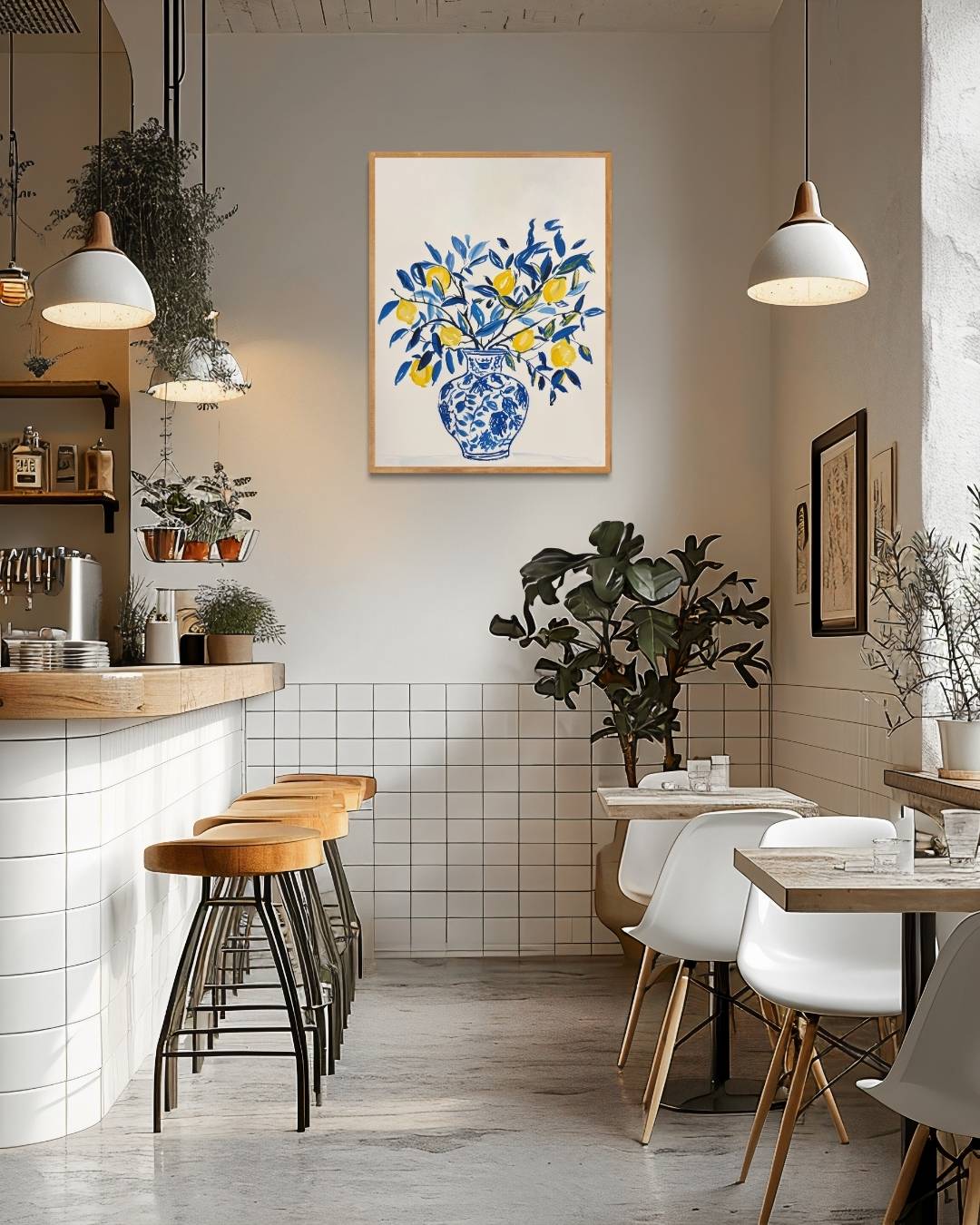 Blauwe vaas met citroenboom Poster – staande poster voor modern interieur