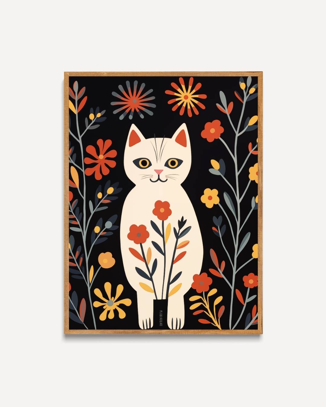 Vintage kat en bloemen Poster – portret poster als wanddecoratie