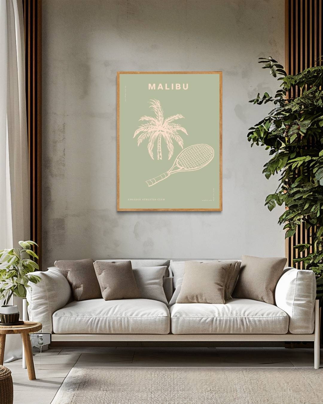 Malibu tennisracket en palmboom Poster – staande poster voor modern interieur
