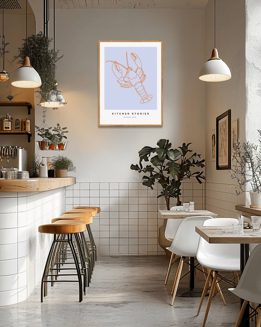 Kreeft op blauwe achtergrond Poster – staande poster voor modern interieur