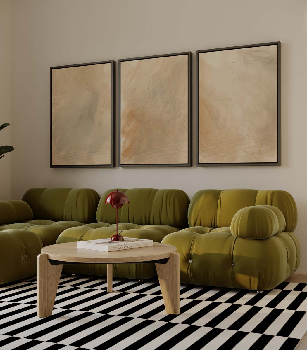 Zandgloed in beweging – drieluik als wanddecoratie