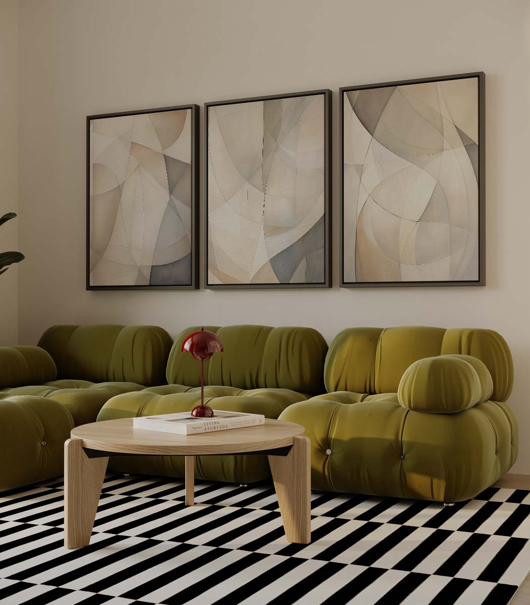 Geometrisch textielspel – drieluik als wanddecoratie