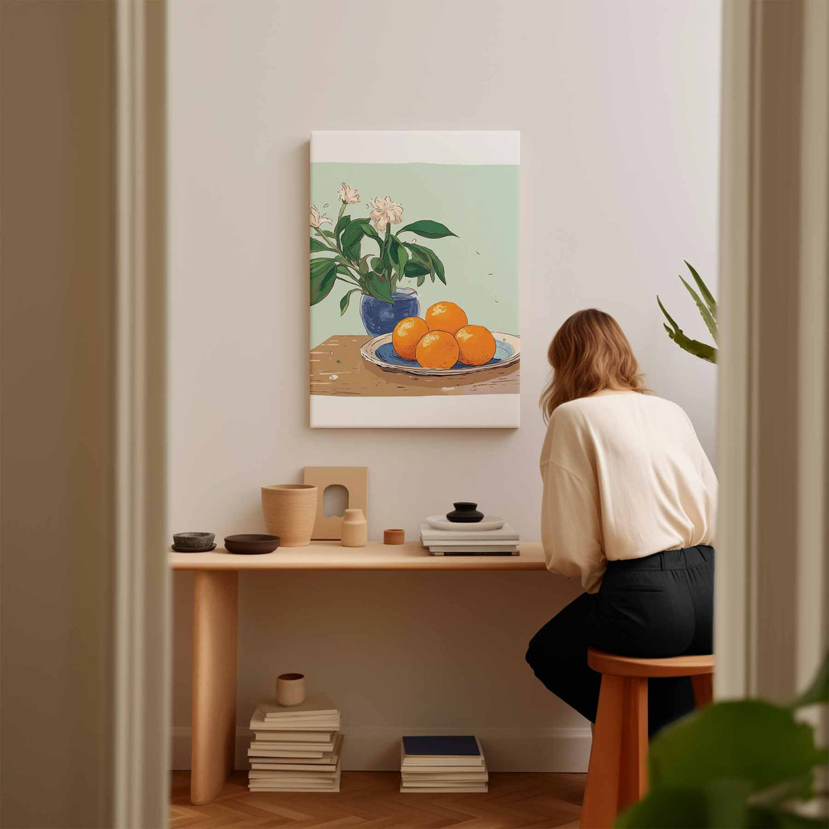 Sinaasappels op tafel – modern portret kunstwerk van WallArtistic