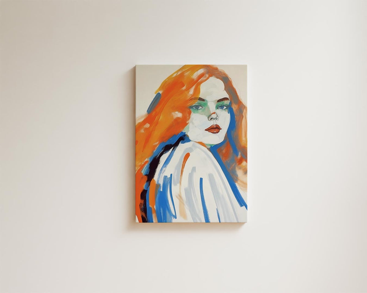 Schets van een vrouw met oranje haar – staand kunstwerk voor modern interieur