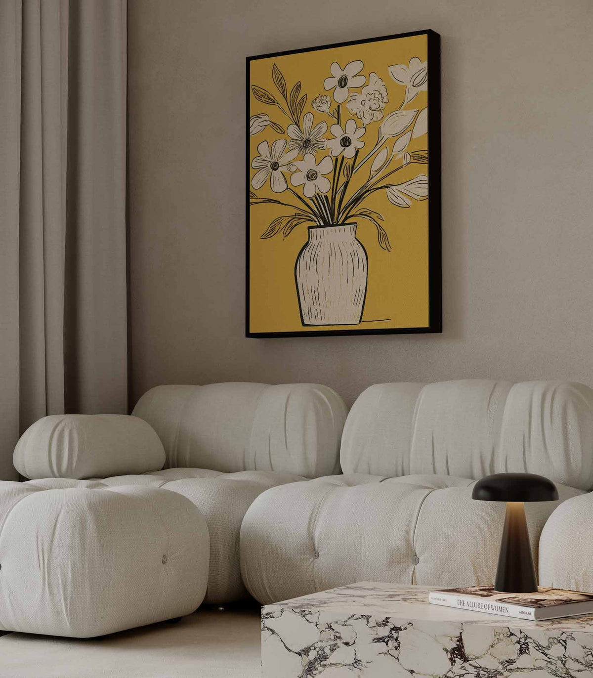 Vaas met bloemen op geel – dibond wanddecoratie in staand formaat