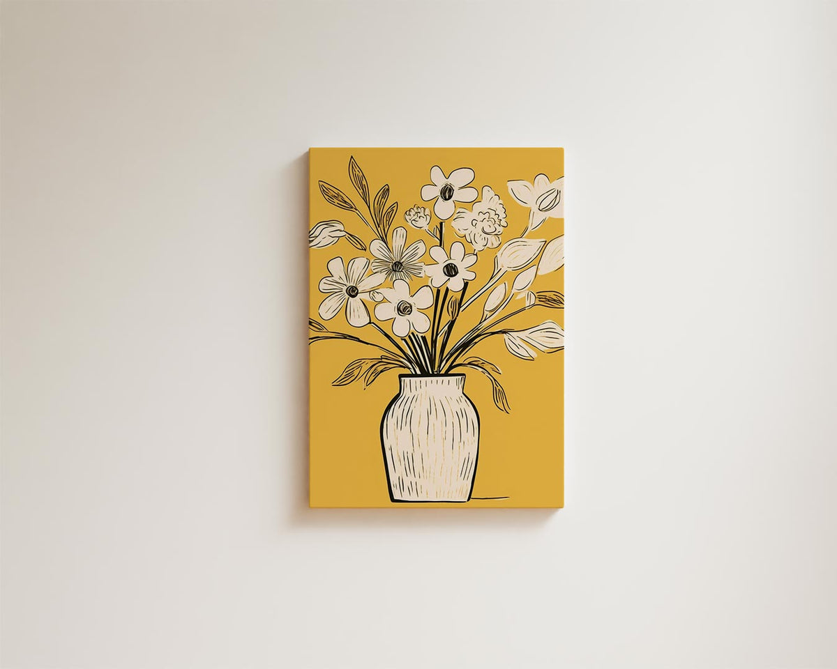 Vaas met bloemen op geel – plexiglas wanddecoratie in portret formaat