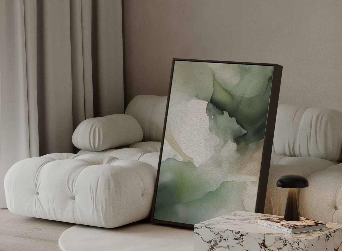 Diepgroen abstract landschap – canvas wanddecoratie in portret formaat