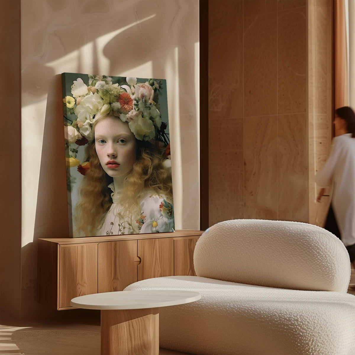 Portret met bloemenkroon II – modern portret kunstwerk van WallArtistic