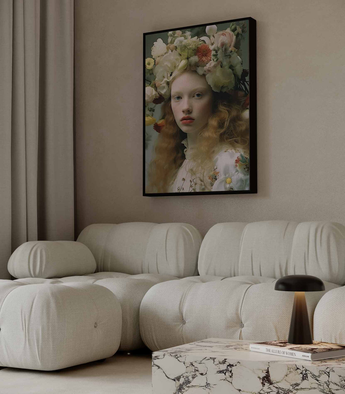 Portret met bloemenkroon II – staand kunstwerk voor modern interieur