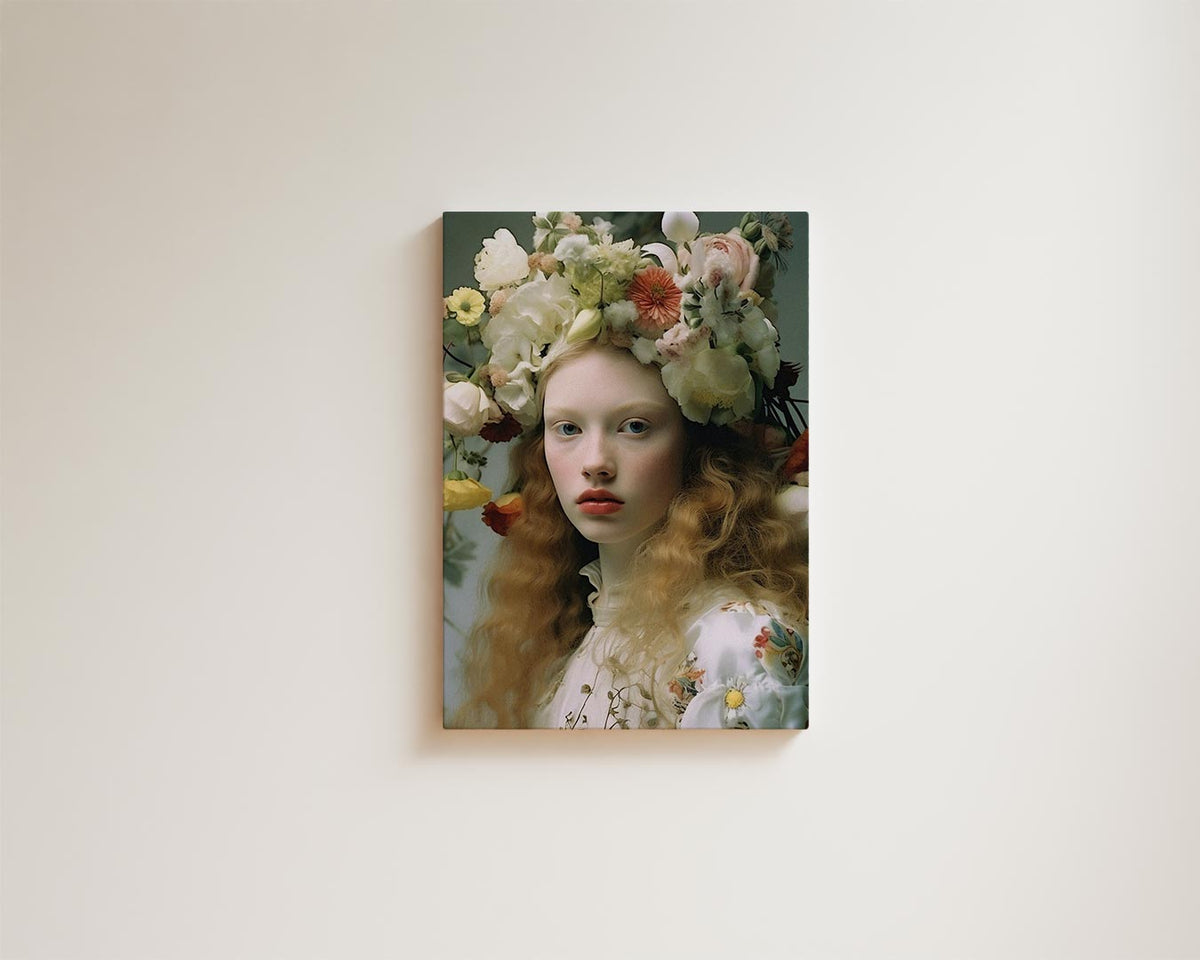 Portret met bloemenkroon II – staande wandkunst voor woonkamer of interieur