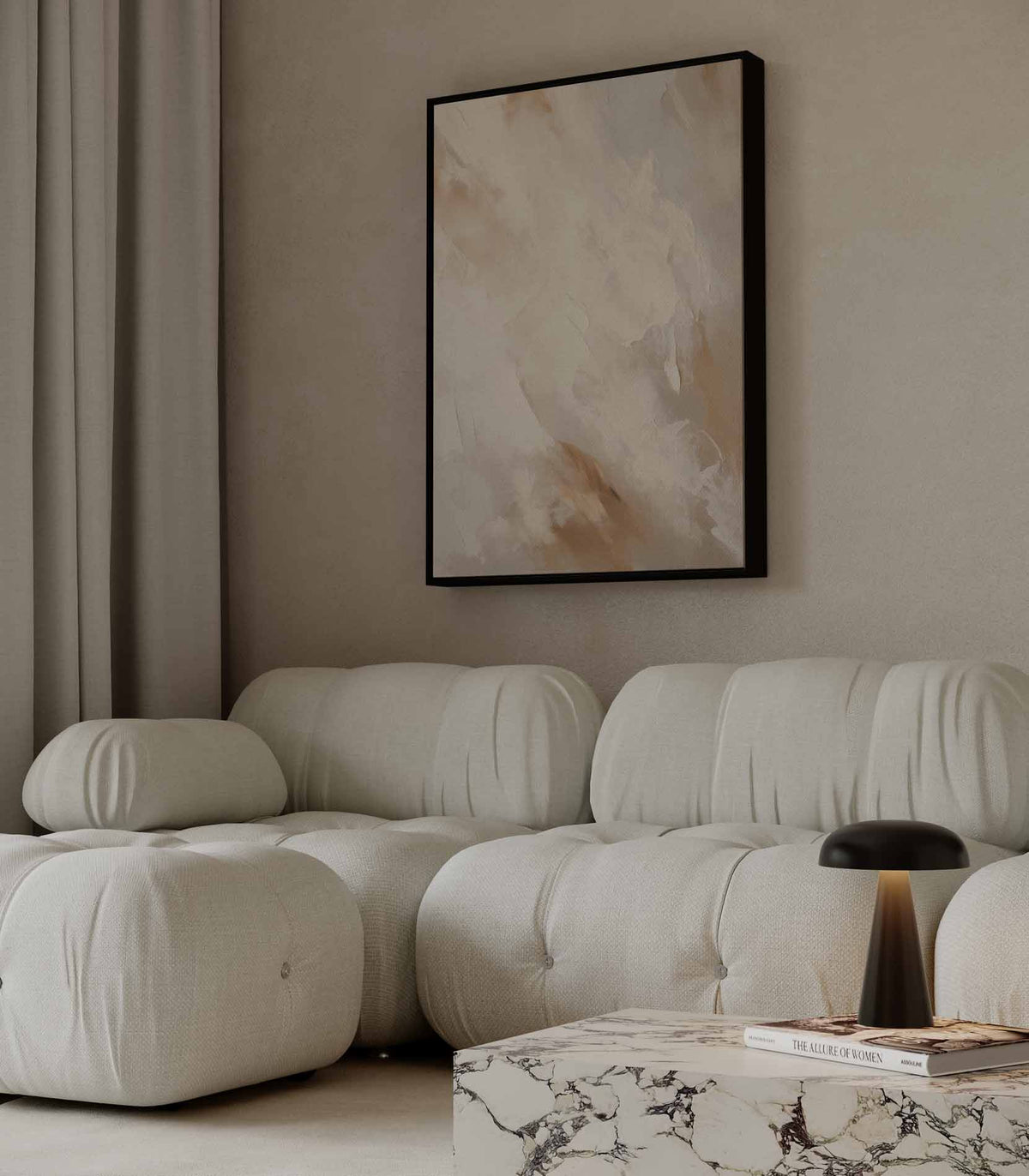 Warme abstractie in natuurlijke kleuren – staand kunstwerk voor modern interieur