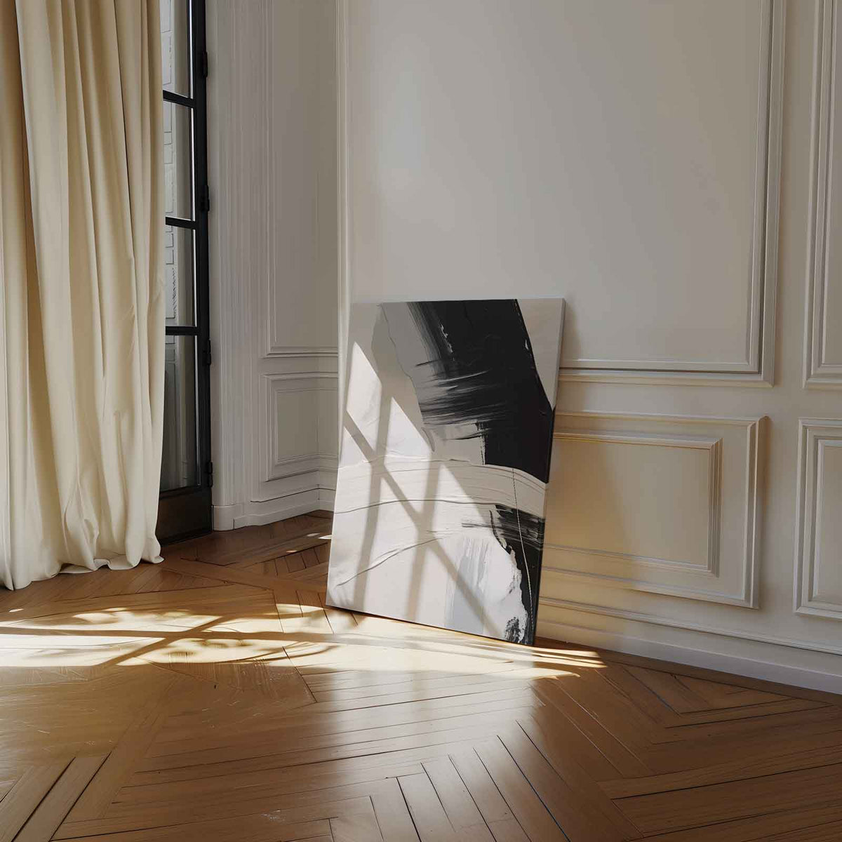 Zwart-witte structuur met grijstinten – staande wandkunst voor woonkamer of interieur