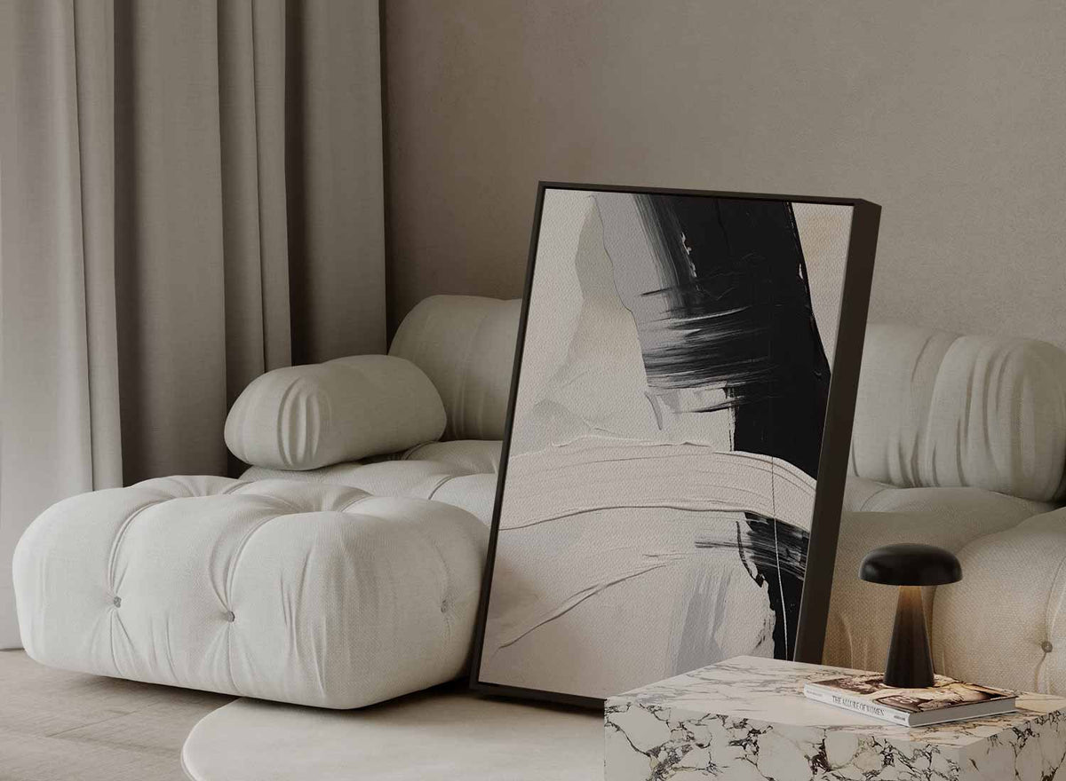 Zwart-witte structuur met grijstinten – canvas wanddecoratie in portret formaat