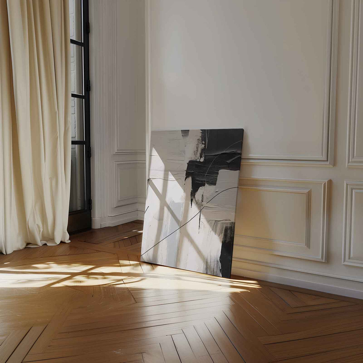 Geometrische vlakken en fijne lijnen – canvas wanddecoratie in portret formaat