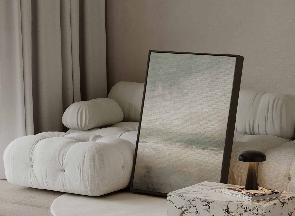 Zacht landschap in groentinten – canvas wanddecoratie in portret formaat