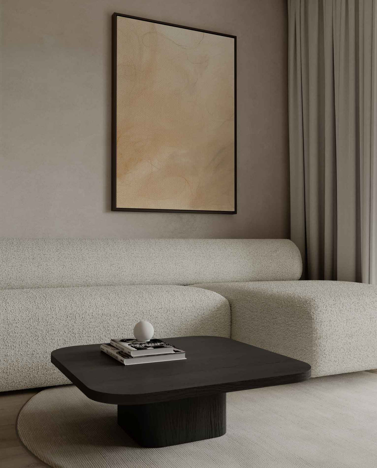 Warme abstracte fluistering – kunstwerk met zwarte baklijst