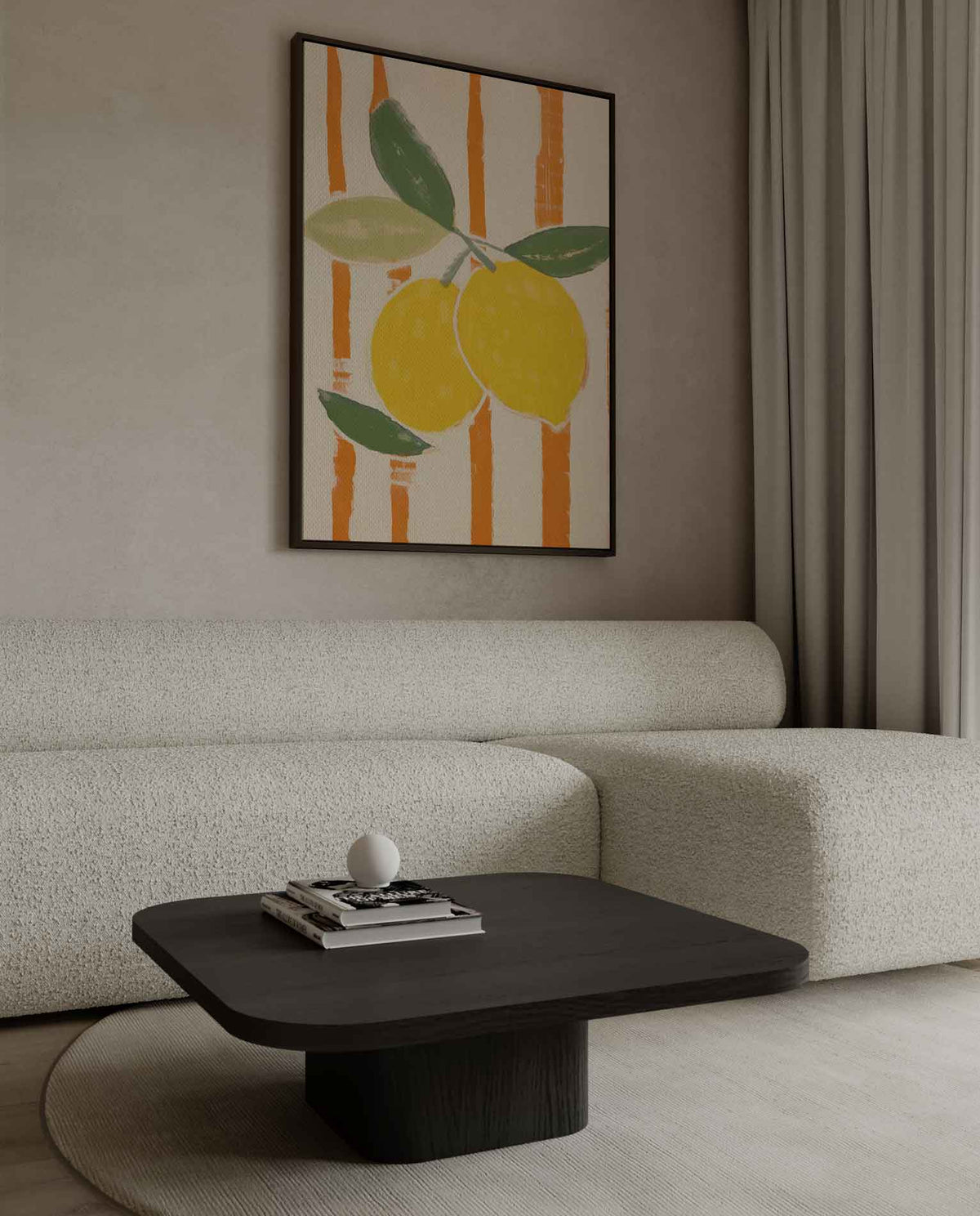 Citroenen op gestreepte achtergrond – canvas wanddecoratie in portret formaat