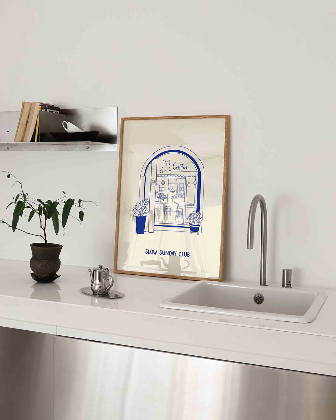 Koffiehuis illustratie – Aziatische poster in staand formaat