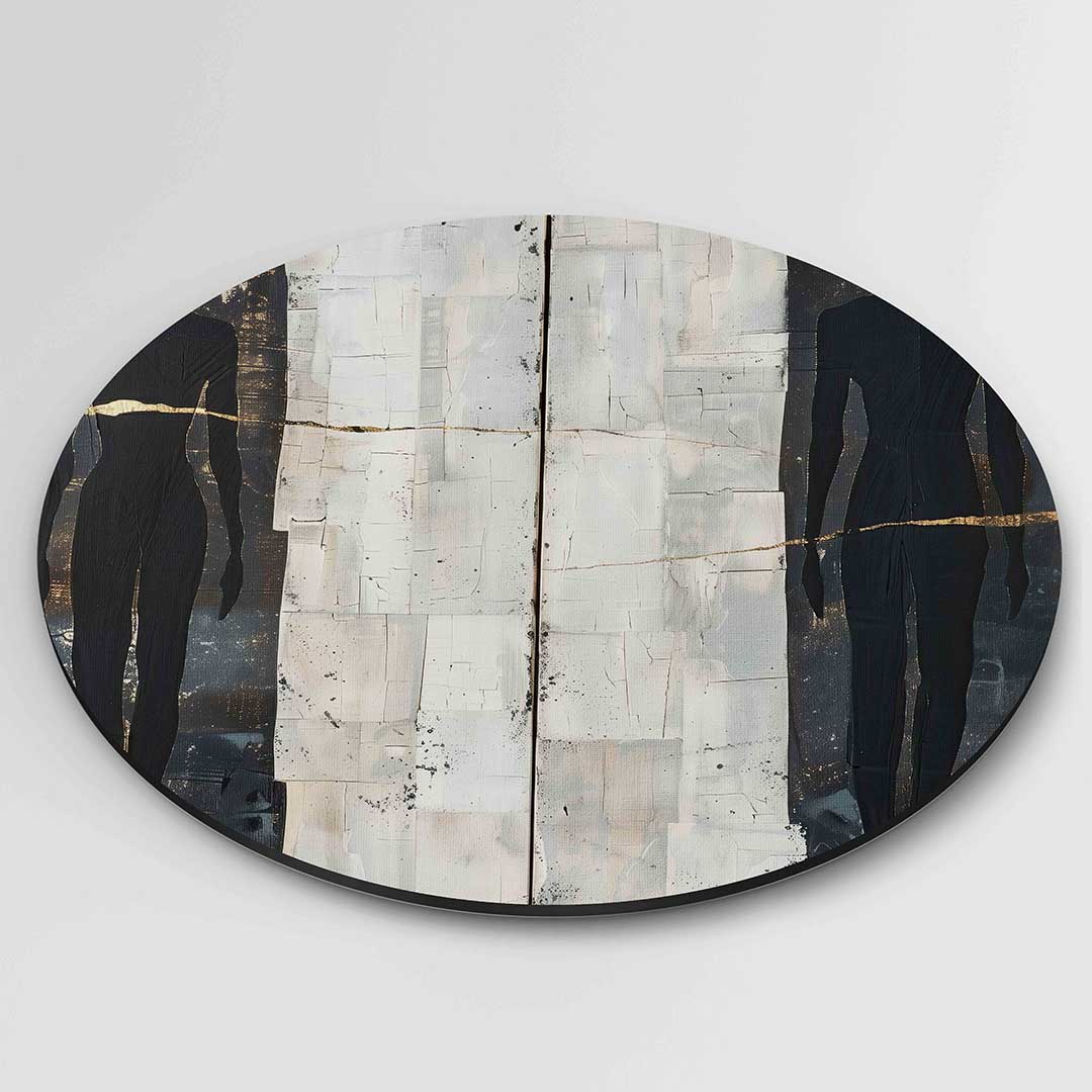 Silhouetten op tweekleurige – abstracte wandkunst als muurcirkel van WallArtistic