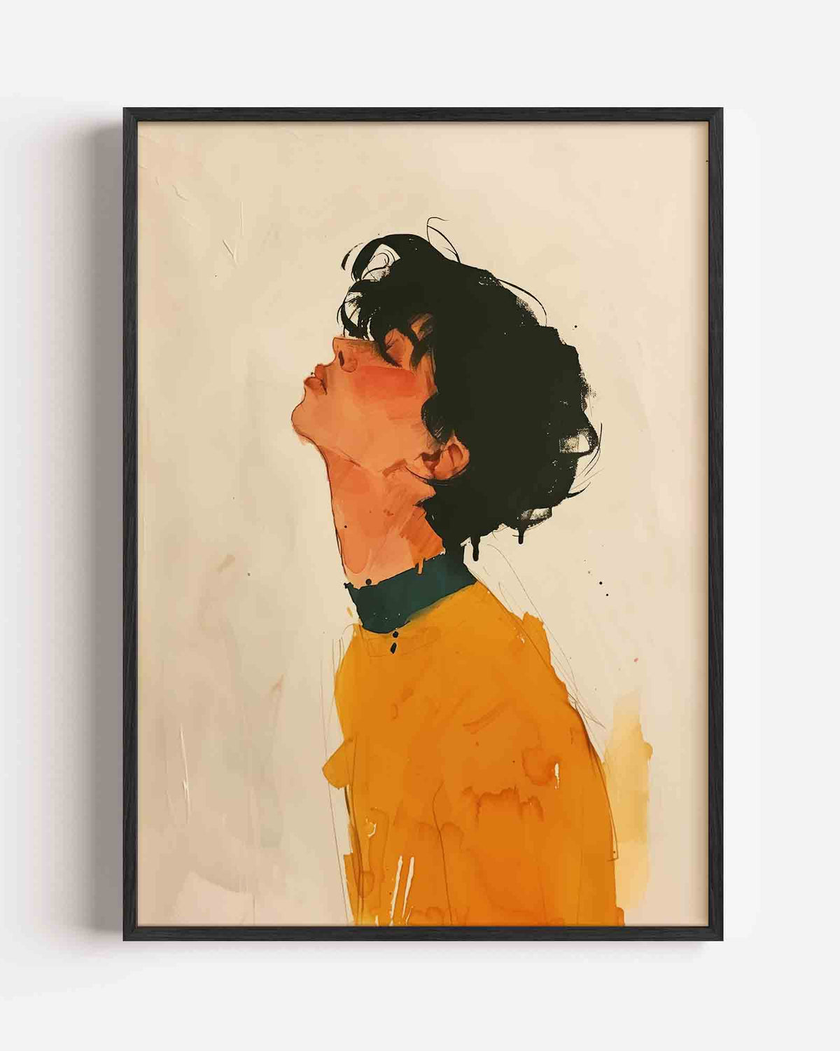 Portret met oranje trui – hedendaagse illustratie portret poster als wanddecoratie