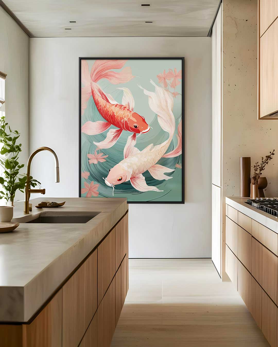 Koi Vissen in Stroom – canvas wanddecoratie in portret formaat