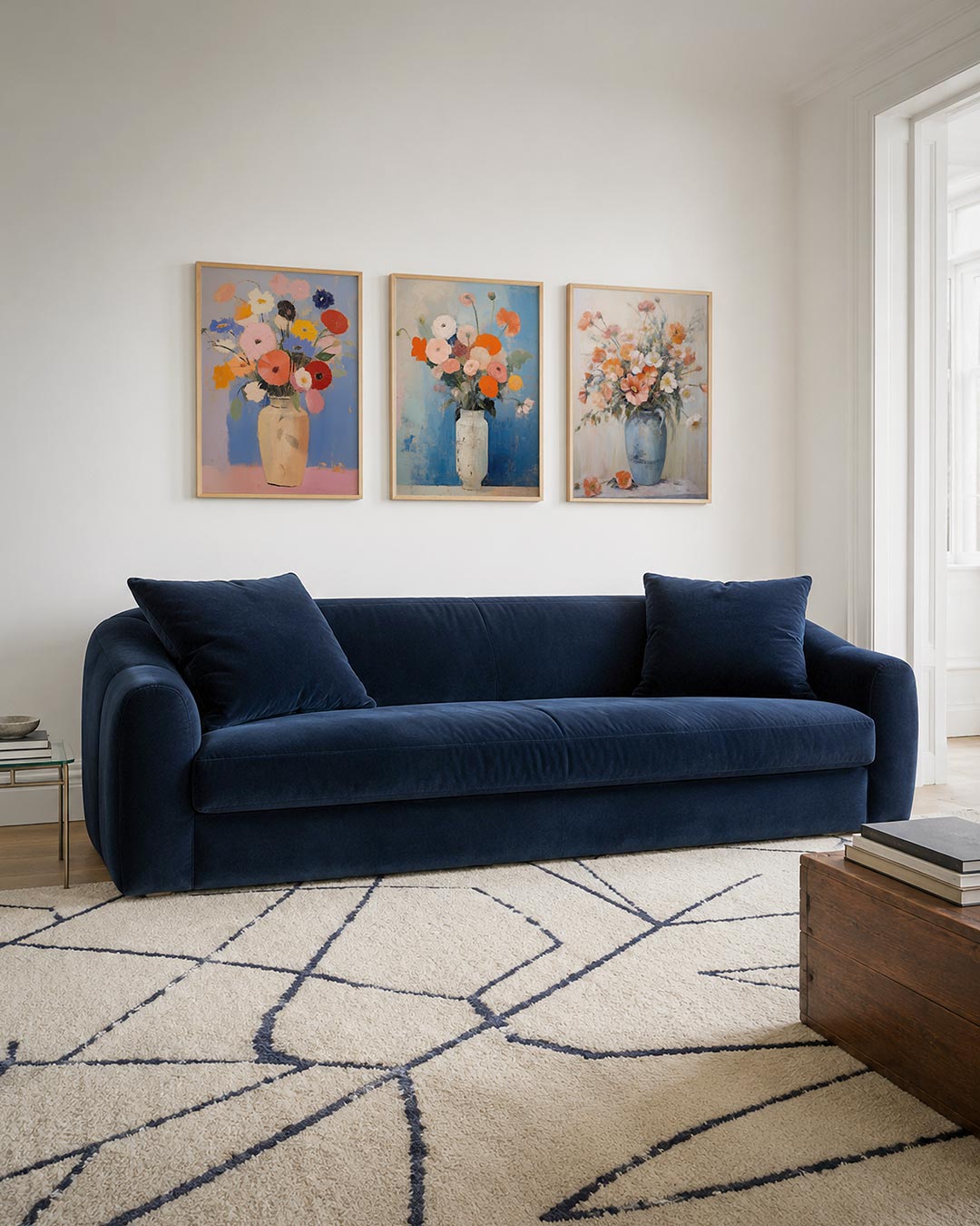 Bloemrijke kleurenpracht driedelige posterset – deze kleurrijke compositie toont een vaas met bloemen in