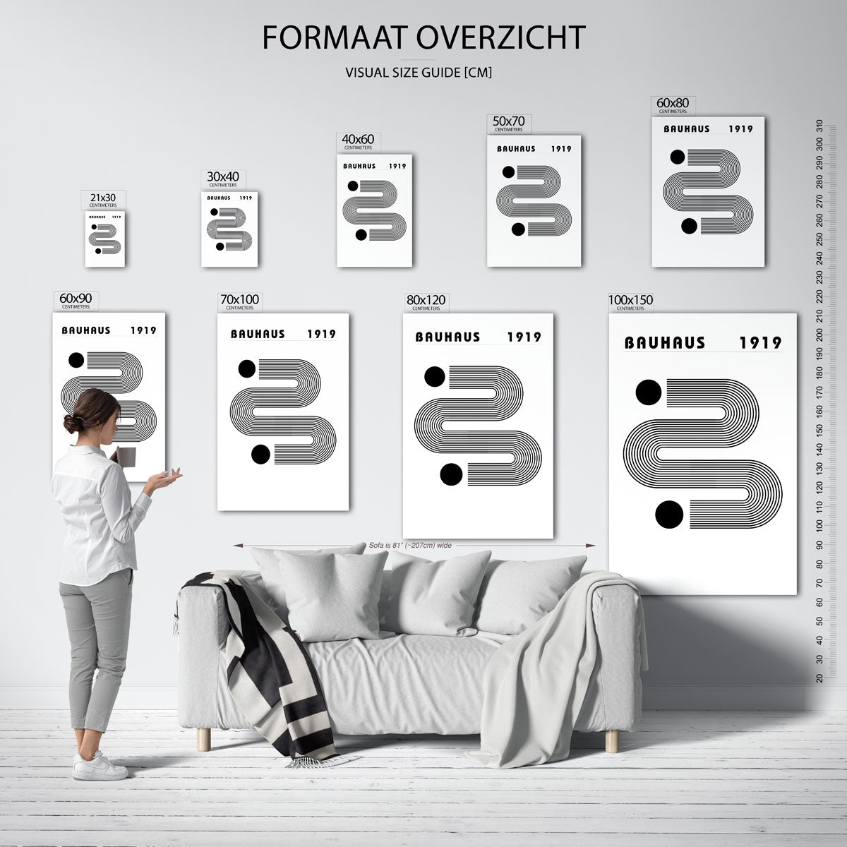 Lijnen en cirkel – geometrische poster in Bauhaus-stijl van WallArtistic
