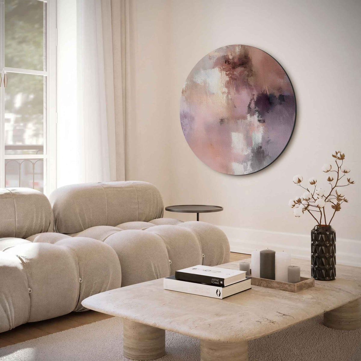 Abstracte pastel – muurcirkel met abstracte texturen voor aan de muur
